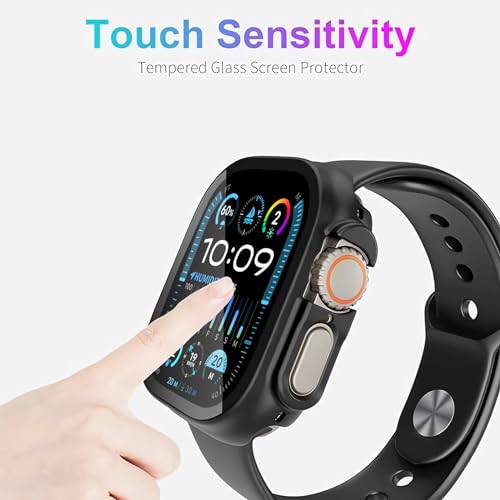 Image of Smiling 2 Pack Case Compatible with Apple Watch Ultra 3(2025) / Ultra 2 /Ultra 49mm with Tempered Glass Screen Protector, Hard PC Case Scratch-Resistant Overall Protective Cover - Black