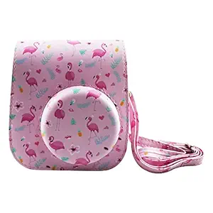 Shopizone Protective Soft PU Leather Camera Case Bag Compatible with Fujifilm Instax Mini 11 Instant Film Camera with Shoulder Strap(Flamingo Pink)