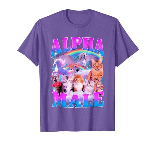 Cat and Unicorn Alpha Male T-Shirt, Men, Purple Heather, XX-Large
