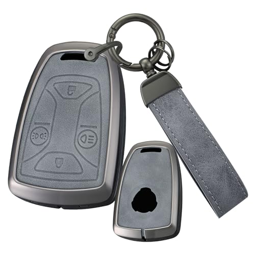 Funda para llave de Saab Scania Camión en cuero gris con carcasa de metal ontto de 4 botones
