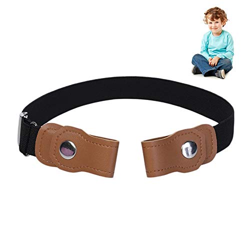 Kobwa Unsichtbarer Gürtel, für Kinder, elastischer Taillengürtel ohne Schnalle, strapazierfähiger Ledergürtel für Jungen und Mädchen bis 55,9 cm (22 Zoll) Schwarz