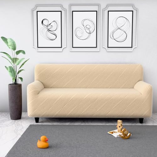 Image of Universal 4 Seater Sofa Cover Big Elasticity Slipcover for Couch Protector Stretchable Four Seater Sofa Cover 220 GSM Sofa Slipcover (Cream Lining, 270-300cm)