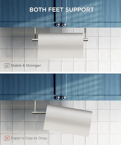 Image of FORIOUS Paper Towel Holder Under Cabinet, Wall Mount or Self Adhesive Pivoting Commercial Towel Paper Roll Holder Dispenser Stick On Bar Sinks, Brushed Nickel