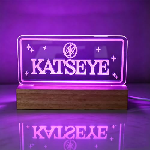Japior LED Night Light 7-Color Changing Neon Sign Adjustable Brightness USB Powered Acrylic Lamp with Wood Base Room Decor Decorative Glowing Gift for K-Pop Fans Birthday Gifts