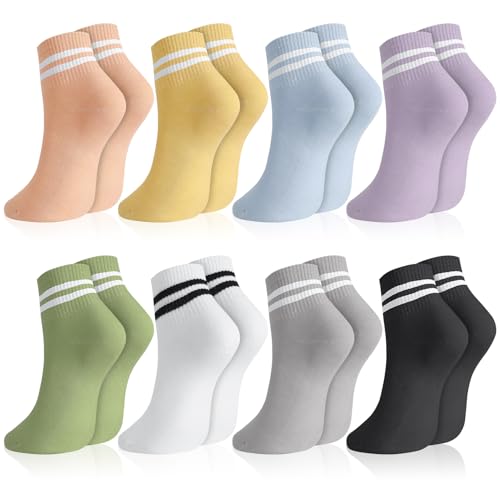 Image of Zuimei 8 Pairs Short Socks Women, Breathable Striped Crew Sports Socks