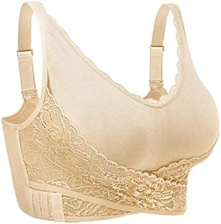 iClosam Womens Sports Bra Front Cross Side Buckle Push Up Bra Sexy V-Neck Lace Bralette Wireless Yoga Running Lounge Bra with Removable Pads M-XXXL