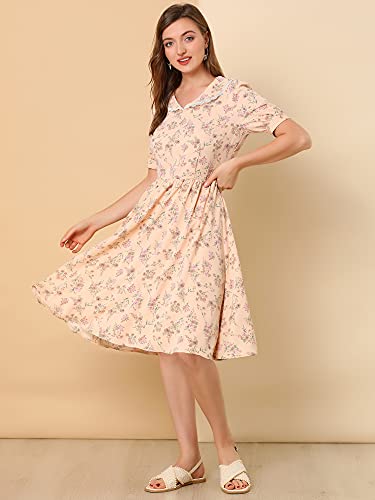 Image of Allegra K Women's Vintage Peter Pan Collar High Waist Flowy Midi Puff Sleeve Floral Dress