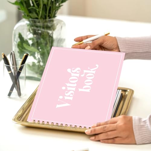 Image of Visitor Book - 8 x 12 Inches | Wire Bound Guest Register for Hotels, Offices, Exhibitions, Boutiques & Business Use | Medium Size Visitor Log Book for Reception & Front Desk (Pink)