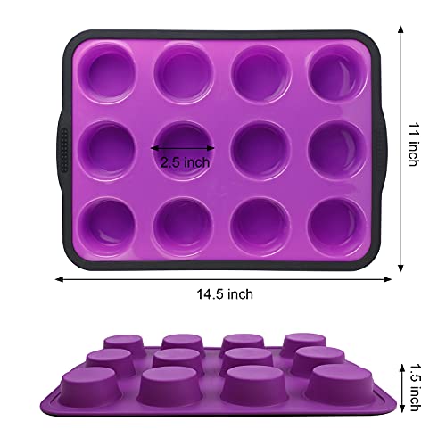 Aichoof Non-Stick Silicone Muffin Pan With Reinforced Stainless Steel Frame Inside,12 Cup Regular Muffin Baking Mold, 12 Cup Muffin Tin, Bpa Free,Dishwasher Safe, Purple #TOP1