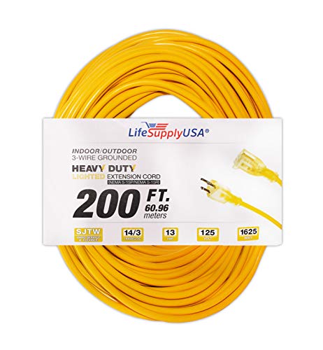 LifeSupplyUSA 14/3 200ft SJTW 13 Amp 125 Volt 1625 Watt Lighted End Indoor/Outdoor