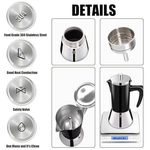 Image of 12 Cup Thickened 304 Stainless Steel Moka Pot Stovetop Espresso Maker Cafeteras Italian Percolator Espress Makers Capable Greca Mocha Coffee Machine for Induction Home and Camping 600ml 20oz