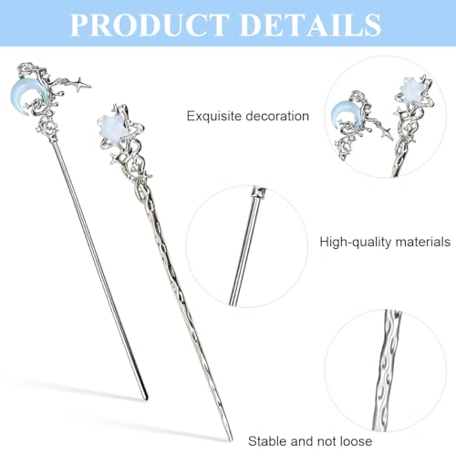 Image of SANNIDHI 4Pcs Hair Stick for Bun, Stylish Bun Stick Accessories for Women, 7 inch Crescent Star Charm Hair Bun Sticks for Women, Metal Alloy Fashion Accessories for Updo