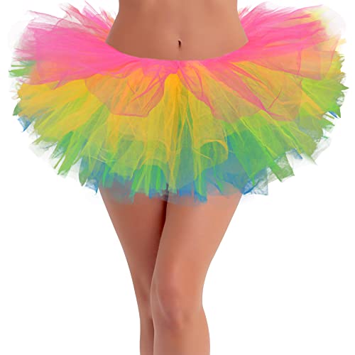 Neon Tutus for Women Adult Tutu Skirts for Women Rainbow Tutus Womens Clown Skirt Halloween Tutu Costumes for Womens
