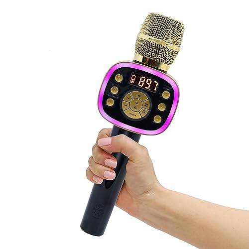 Carpool Karaoke Machine for Kids & Adults, Carpool Karaoke The Mic 2.0 - Wireless & Bluetooth Karaoke Microphone with Voice Changing Sound Effects as White Elephant Gift - Gold & Black by Singing Machine - Used condition - US$11.60