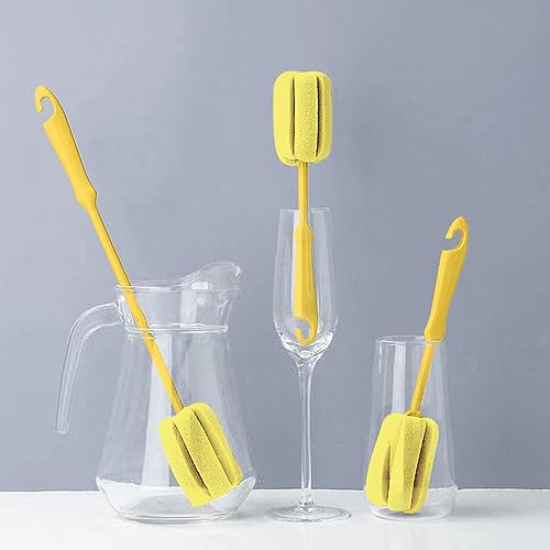 Image of 4PCS Yellow Soft Sponge Bottle Cleaning Brush Plastic Handle Cup Brush Scrubber Washing Brush vase Bottle Pot Cleaner(2 Size 10 inch15 inch)