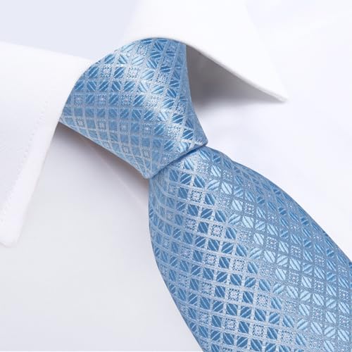 Image of DiBanGu Mens Silk Plaid Tie and Pocket Square Set | Elegant Silk Formal Tie Set, Woven Check Necktie and Cufflinks Tie Clip Set, Perfect for Wedding Party, Comes in Gift Box