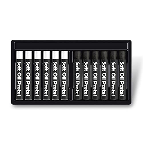 Wanshui 12 Pcs Monochrome Artists Grade Soft Oil Pastels Vibrant and Creamy Colored...
