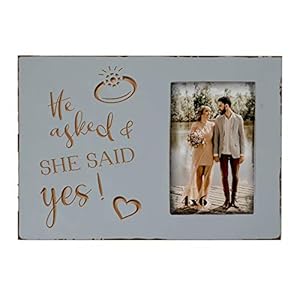 Buecasa Wedding Engagement Gifts for Women Bride to Be – Lovers Engraved Picture Frame 4×6 Inches – He Asked and She…