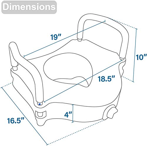 Vaunn Medical Raised Toilet Seat, Commode Booster Seat Riser With Removable Grab Bar Handles And Lock, White #TOP2