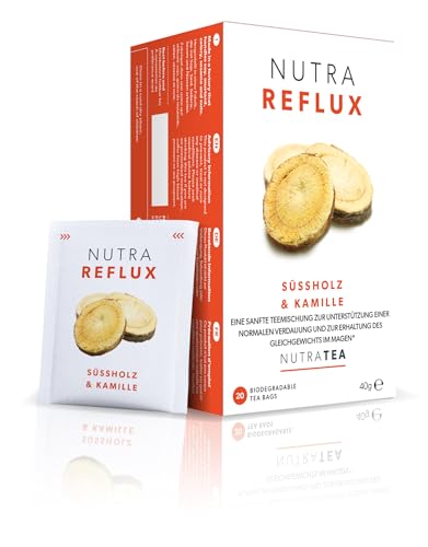 Nutra Tea NUTRAREFLUX Magendarmtee hilft bei Magen-Darm Beschwerden Darm Tee kann das Gefühl von Unbehagen reduzieren 20 wiederverwendbare Teebeutel Kräutertee bei Verdauungsbeschwerden