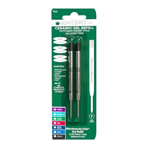 Monteverde Capless Gel Ballpoint Refill to Fit Parker Ballpoint Pens, Fine Point, Black, 2 per Pack (P422BK) Cover