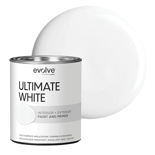 EVOLVE Ultimate White Paint & Primer in One, Semi-Gloss White, 1 Quart – Interior & Exterior, One-Coat Coverage, Excellent Hide, Low Odor, Low VOC, Washable Paint for Walls, Ceilings & Trim