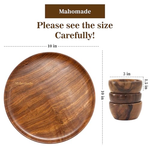 Image of Wooden thali, Sheesham Wood Serving Plate, 25.4 cm Round, Natural Brown, Chemical-Free (Wooden thali 1)