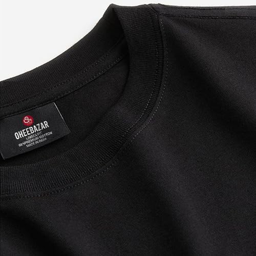 Image of Oheebazar Premium Black Oversized T-Shirt for Men | 240 GSM Heavy Cotton | Loose Fit Plain Streetwear Tee