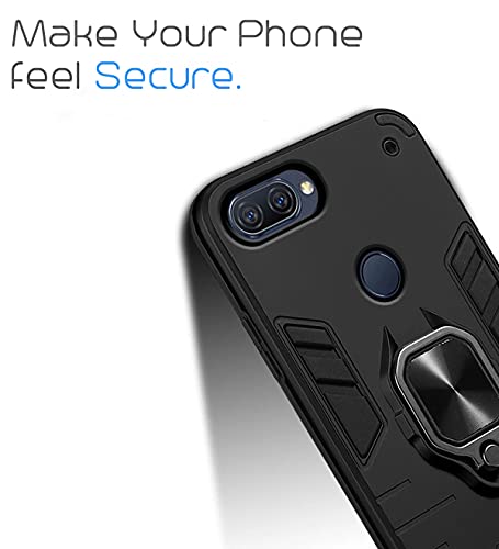 Image of Pikkme D5 Tough Armor Bumper Back Cover Case for Oppo A12 |Ring Holder & Kickstand in-Built (Black)