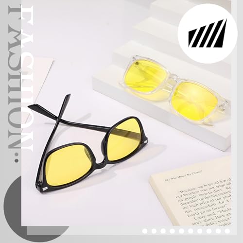 Image of Polarized Sunglasses for Women Men Night Vision Glasses Anti Glare | Yellow Anti Glare UV400 Lens, Lightweight Square Frame, for Day Night Use, Driving, Fishing, Cycling, Traveling