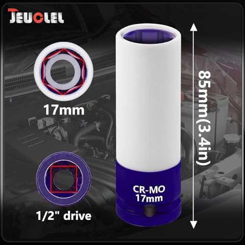 Image of 17mm 1 /2 inchDrive Wheel Protector Impact Socket, Lug Nut Impact Socket | 6 Point, Non-Marring, Thin Wall, Deep Socket, Wheel Protector, Protective Socket, Color-Coded, Cr-Mo Steel, Hand Repair Tool