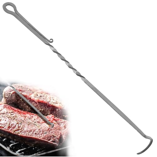 LYDODOKA BBQ Food Flipper, Stainless Steel Meat Hook Flipper, BBQ Food Turner w/Pointed Tail, Heavy Duty Food Turner Smoking Accessories for Grilling, Flipping Vegetables Meat, Barbecue Turners Hooks