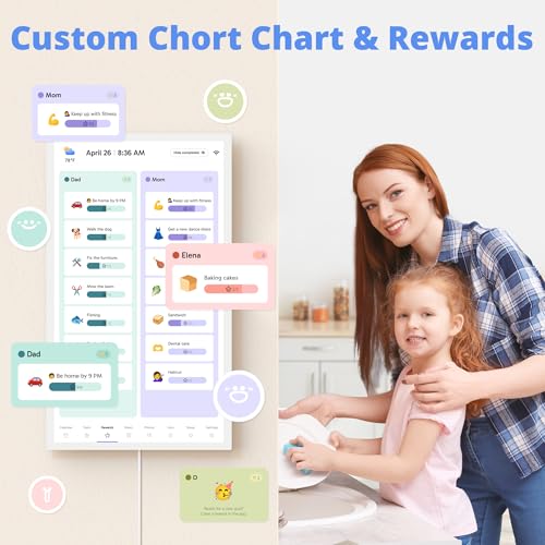 Image of Digital Calendar 24 Inch Touch Screen, Electronic Wall Calendar Chore Chart for Family Monthly /Weekly Planner, Interactive Display Smart Calendar for Home Organization, Desk Mount Included - White