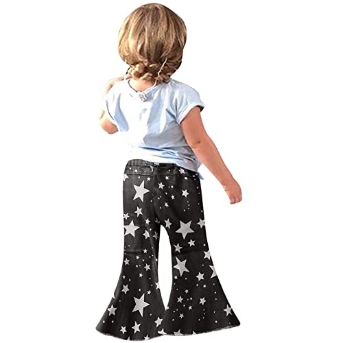 Girls Clothes Denim for Kids Baby Stars Trousers Pants Printed Flare Toddler Bottom Ruffle Ripped Girls Bell Jeans (Black, 4-5 Years)4