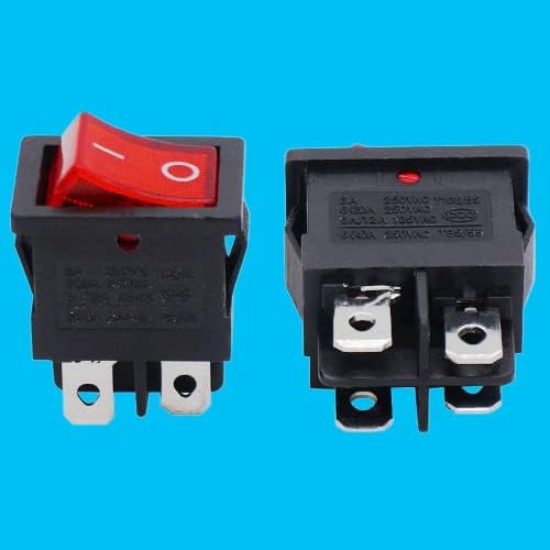 AP TRADERS Black Rocker Button switch RED LIGHT INDICATOR DPDT 4 Terminals on/off 16A/250v AC Heavy Duty Power Switch (Pack of 2) 1