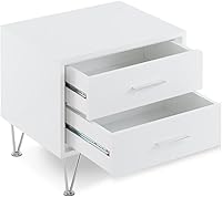 Vista 14 de Acme Deoss Mesita de noche rectangular de madera con 2 cajones con patas en forma de V en nogal