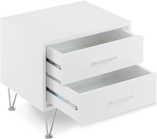 Miniatura 14 de Acme Deoss Mesita de noche rectangular de madera con 2 cajones con patas en forma de V en nogal