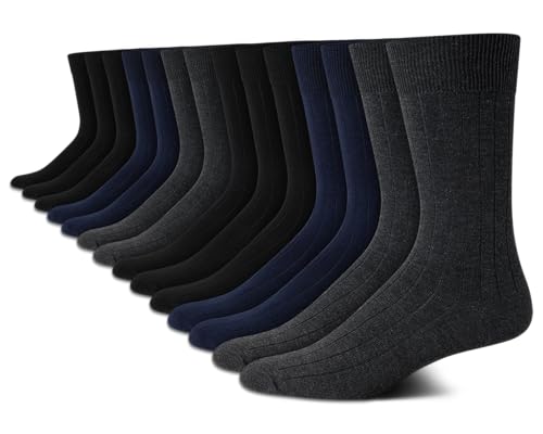 Van Heusen Mens Dress Socks - 14 Pack Soft Stretch Moisture Wicking Crew Socks for Men for Everyday Office Work Wear (6-12.5)