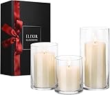 ELIXIR GLASSWARE Glass Candle Holder - Large Hand Blown Bubble Hurricane Pillar Candle Holders - Perfect for Centerpiece or Vase - Clear Hurricanes for Tall Candles - Set of 3