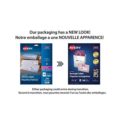 Avery White Rectangle Label with Surefeed Technology and Easy Peel, 1-3/4" x 4", for Laser/Inkjet Printers, Permanent Adhesive, Matte White Paper, 1400 Labels (5162), Made in Canad image 6