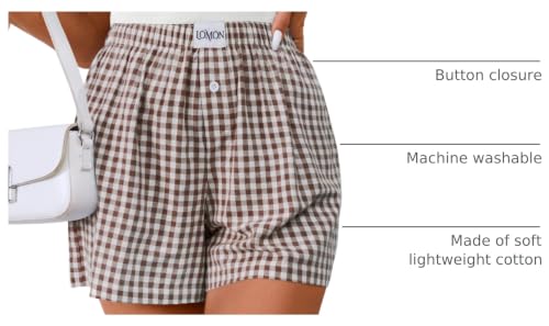 Image of LOMON Womens Boxer Shorts Casual Summer 2026 Pajama Lounge Sleep Pj Gingham Plaid Shorts Y2K Beach Bottoms