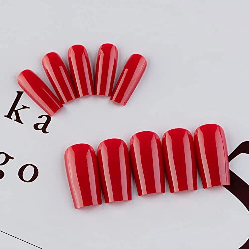Red Press On Nails Medium Long Square,Xcreando Medium Glue On Nails,Perfect Fake Nails With Pure Color Natural Spring Nails Salon Press-On Feature Glossy Shade For Women And Girls In Daily Life #TOP2