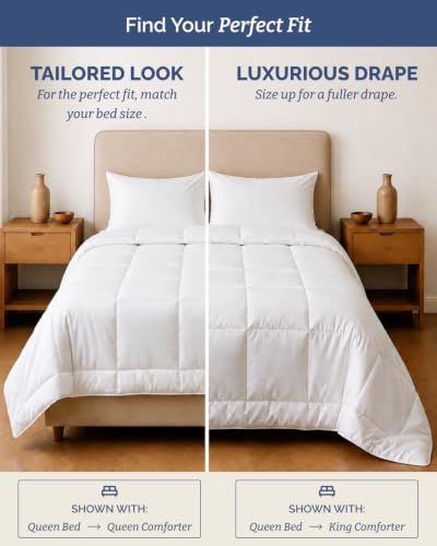 Image of Queen Size Comforter - Solid Squared Duvet Insert White - Softer Than Goose Down Alternative Duvets - All Season Comforters by CGK Unlimited