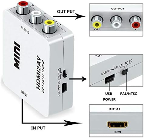 GOXMGO HDMI to AV Converter, HDMI to RCA, 1080p Mini HDMI to AV 3RCA CVBs Composite Video Audio Converter Adapter Supports PAL/NTSC for TV Stick Roku Chromecast Apple TV PC Laptop Xbox HDTV DVD-Black