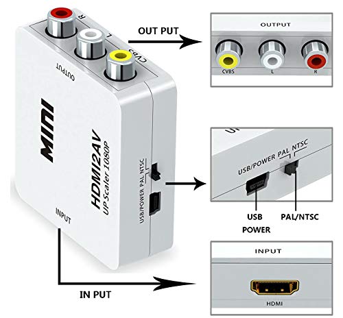 Conversor HDMI para RCA, HDMI para AV, 1080p HDMI para caixa adaptadora de áudio e vídeo analógico c