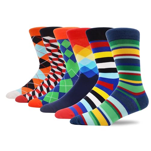 MAKABO 6 Parr Bunte Socken Herren Lustige Baumwolle Geometrische Socken 43-46