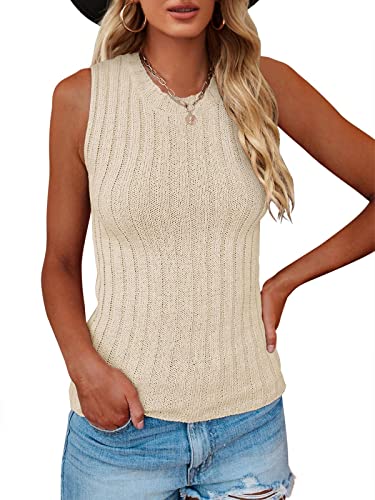 Image of Saodimallsu Womens High Neck Tank Top Summer Ribbed Sleeveless Shirts Casual Loose Knit Cami Sweater Vest