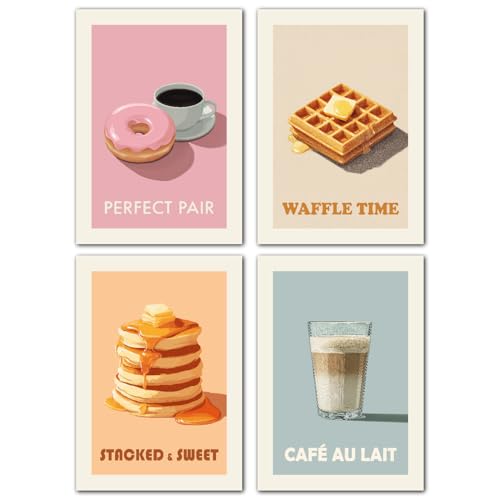 LAVEMA Lot de posters de cuisine vintage rétro moderne - Décoration murale - Pour le café et la salle à manger - Format A4 (21 x 30 cm) - Élégante décoration de cuisine - Donut - Sans cadre photo