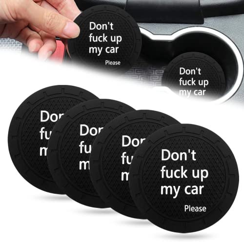 4Pcs Car Cup Holder Coasters, Don't Fuck up My Car Please, Universal Non-Slip Cup Holder Embedded Decorative Funny Coaster, Vehicle Interior Accessories Universal for Car, SUV, Truck(Black)