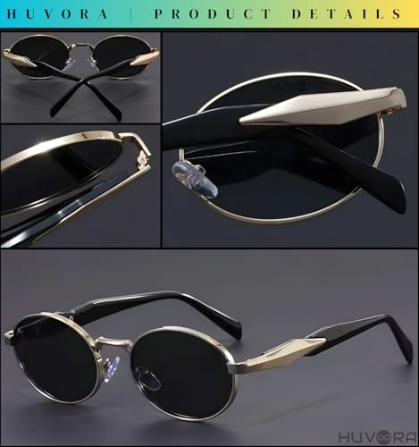 Image of POINT Retro Oval Sunglasses For Men Women Stylish - UV400 Protection Designer Goggles - Vintage Metal Sun Glasses for Woman - Trendy Branded Full Rim Shades for All Face Shapes